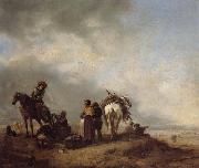 Philips Wouwerman A View on a Seashore with Fishwives Offering Fish to a Horseman oil painting